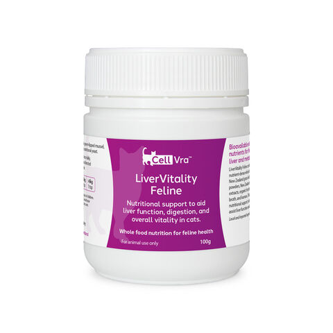 Front view of CellVra LiverVitality Feline supplement for cats